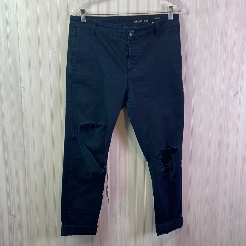 ASOS RELIGION BLOODY CHINO RIPPED KNEE